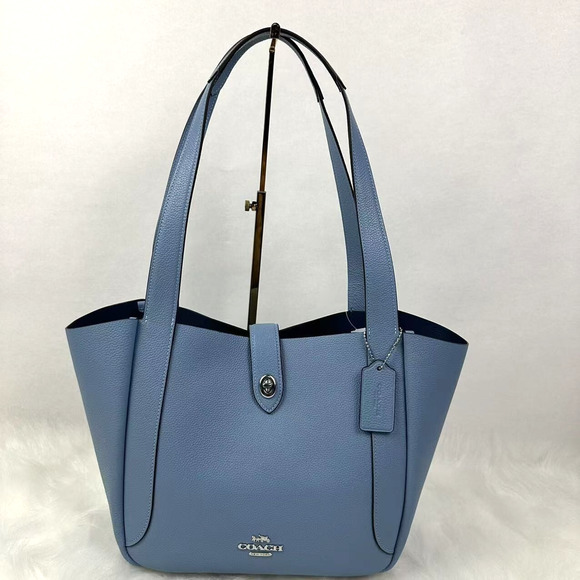 Coach Hadley Turnlock Tote Bag In Leather Silver/Bluebell CAL17 NWT